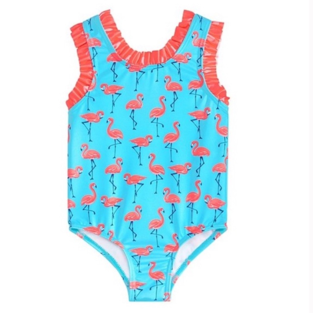 Adorable Flamingo One Piece Swimsuit with Ruffle Trim 🦩